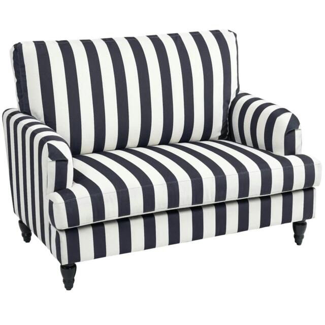 Rackhams Modern Cuddle Chair, Velvet Single Sofa Armchair with Stripe, Turned Legs and Wide Seat, Upholstered Snuggle Chair, Black and White