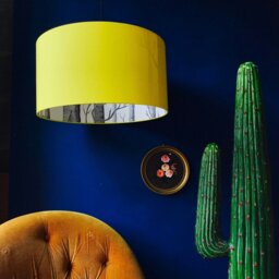 "Rackhams Cole & Son The Woods Wallpaper Lampshade in Acid Yellow - Ceiling Pendant / Arc Lamp - 35cm Diameter x 20cm Height / (14"" x 8"")" - thumbnail 1