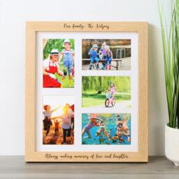 "Rackhams Personalised Solid Oak Five Aperture Picture Frame with Mount - For 6x4"" Photos, Natural Finish - For 6""x4"" photos - Engraved + Prints"