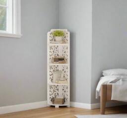 Rackhams White Free-Standing Corner Shelf – 4-Tier PVC Storage Unit for Bathroom, Bedroom, Living Room & More