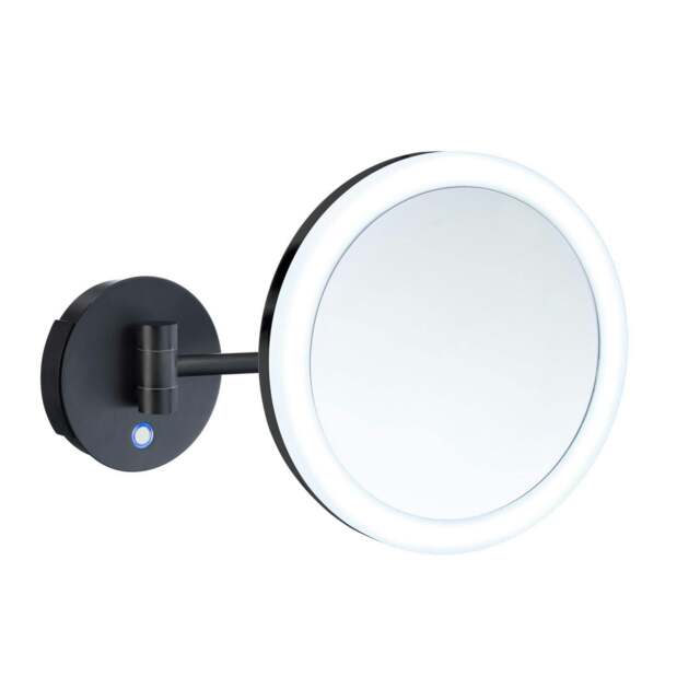 Rackhams Matt Black LED Dual Light Mirror - Wall Mounted Extendable Swing Arm 5x Magnification Battery Operated Bathroom Makeup or Shaving - image 1