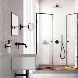 Rackhams Matt Black LED Dual Light Mirror - Wall Mounted Extendable Swing Arm 5x Magnification Battery Operated Bathroom Makeup or Shaving - thumbnail 2