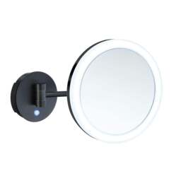 Rackhams Matt Black LED Dual Light Mirror - Wall Mounted Extendable Swing Arm 5x Magnification Battery Operated Bathroom Makeup or Shaving - thumbnail 1