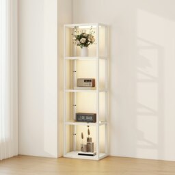 Rackhams LED Floor Lamp with Glass Shelves, Dimmable Room Lamp, Oak - Grey - thumbnail 2