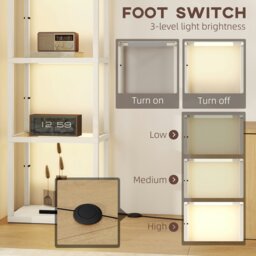 Rackhams LED Floor Lamp with Glass Shelves, Dimmable Room Lamp, Oak - Grey - thumbnail 5