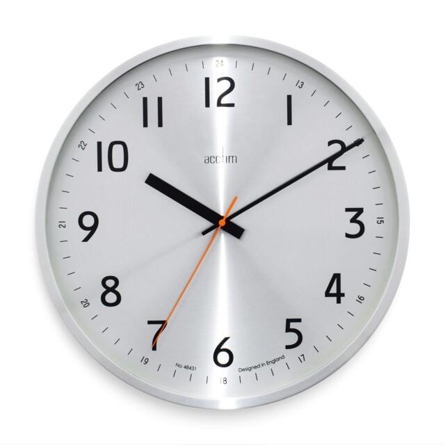 Rackhams Klar Wall Clock Non-Ticking Sweep Metal Case 12/24 Dial Quartz Brushed Metal 40cm - image 1