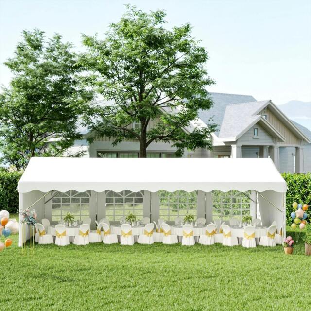 Rackhams 8m x 4m Garden Gazebo Marquee Wedding Shelter Level 4 Wind Protection, White - image 1