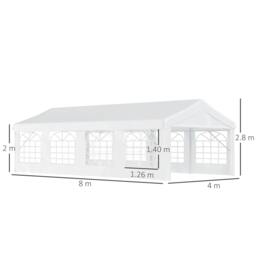 Rackhams 8m x 4m Garden Gazebo Marquee Wedding Shelter Level 4 Wind Protection, White - thumbnail 4