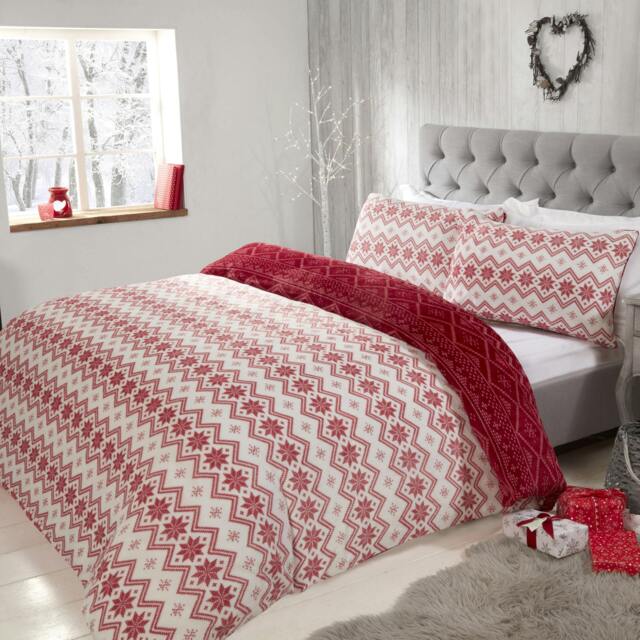 Rackhams Fairisle Flannel Fleece Reversible Duvet - Red - King (220cm x 235cm) - image 1