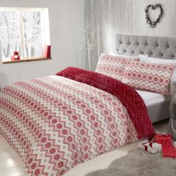 Rackhams Fairisle Flannel Fleece Reversible Duvet - Red - King (220cm x 235cm)
