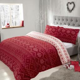 Rackhams Fairisle Flannel Fleece Reversible Duvet - Red - King (220cm x 235cm) - thumbnail 2