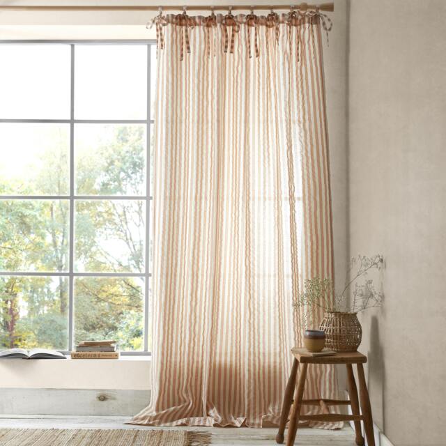 Rackhams Zanzibar Woven Stripe Voile Curtain Panel Clay - 140 x 229 cm - Clay - image 1