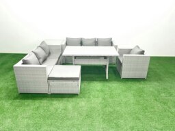 Rackhams 6 Pieces Outdoor Rattan Sofa Set with Cushions Patio Garden Furniture Sets with Armchair Dining Table Side Table Big Footstool - thumbnail 2