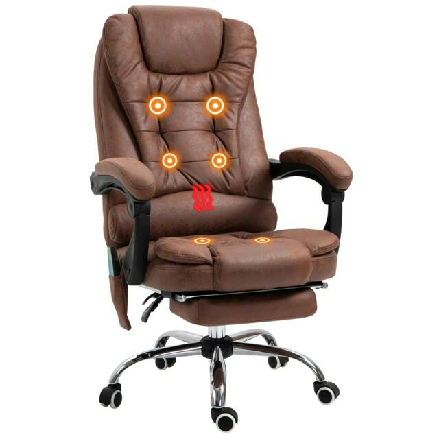 Rackhams Heated 6 Points Vibration Massage Executive Office Chair Adjustable Swivel Ergonomic High Back Desk Chair Recliner with Footrest Brown - image 1
