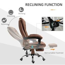 Rackhams Heated 6 Points Vibration Massage Executive Office Chair Adjustable Swivel Ergonomic High Back Desk Chair Recliner with Footrest Brown - thumbnail 4