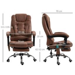 Rackhams Heated 6 Points Vibration Massage Executive Office Chair Adjustable Swivel Ergonomic High Back Desk Chair Recliner with Footrest Brown - thumbnail 2