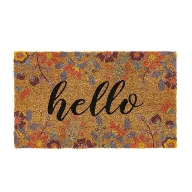Rackhams Natural Floral Hello Coir Doormat 45x75 cm - image 1