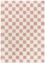 Rackhams Urban Shag-Modern Ivory Pink Checkered Soft Plush Pile Rug - 200 x 290 cm - thumbnail 2