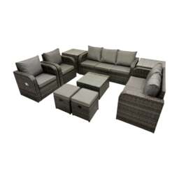 Rackhams 3 Seater Sofa Reclining Chair Coffee Table Set Rattan Garden Outdoor Furniture Set with 2 Side Tables 2 Small Stool Dark Grey Mixed - thumbnail 2