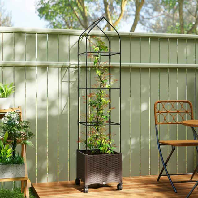 Rackhams Raised Garden Bed Tomato Cage with Trellis, Drainage Holes, Brown - image 1