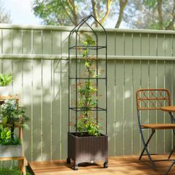 Rackhams Raised Garden Bed Tomato Cage with Trellis, Drainage Holes, Brown - thumbnail 1