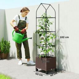 Rackhams Raised Garden Bed Tomato Cage with Trellis, Drainage Holes, Brown - thumbnail 3