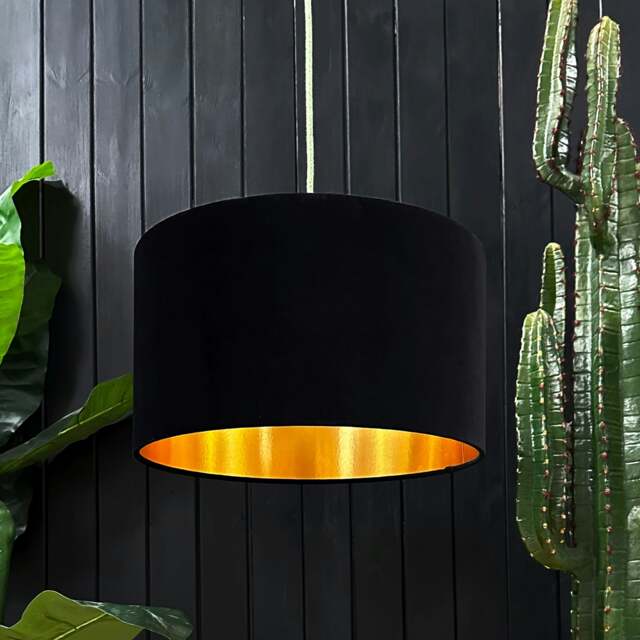 "Rackhams Black Velvet Lampshade With Gold Foil Lining - 60cm Diameter x 30cm Height / (24"" x 12"")" - image 1