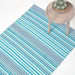 Rackhams Striped Cotton Modern Rug Scandinavian Style - Black & Grey - 66 x 200 cm - thumbnail 2