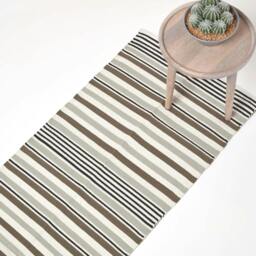 Rackhams Striped Cotton Modern Rug Scandinavian Style - Black & Grey - 66 x 200 cm - thumbnail 1
