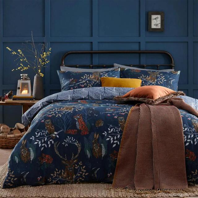 Rackhams Forest Fauna Duvet Cover Set - Navy - Single - Navy - 50% Polyester/50% Cotton - image 1