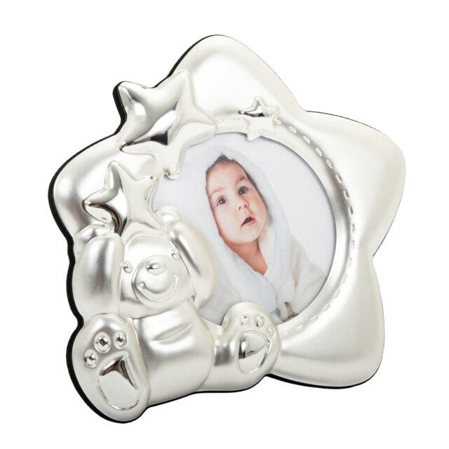 Rackhams Star Shaped Silver Plated Baby Photo Frame with Teddy Bear and Decorative Stars - image 1