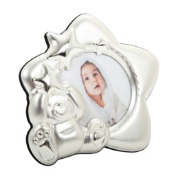 Rackhams Star Shaped Silver Plated Baby Photo Frame with Teddy Bear and Decorative Stars