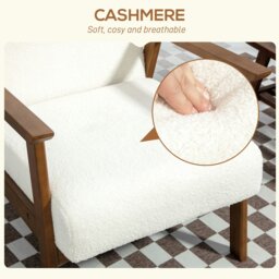 Rackhams Boucle Accent Chair Armchair W/ Wide Seat for Living Room - White - Polyester, Rubber wood - thumbnail 5