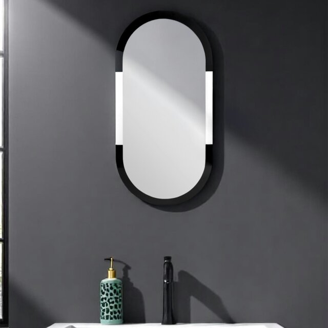 Rackhams Putney Arched Oval Wall Mounted Black Framed Bathroom Mirror 80 x 40cm - image 1
