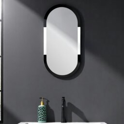 Rackhams Putney Arched Oval Wall Mounted Black Framed Bathroom Mirror 80 x 40cm