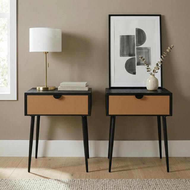 Rackhams Set of 2 Jupiter Metal 1-Drawer Bedside Cabinets - Black & Copper - image 1