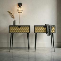 Rackhams Set of 2 Jupiter Metal 1-Drawer Bedside Cabinets - Black & Copper - thumbnail 2