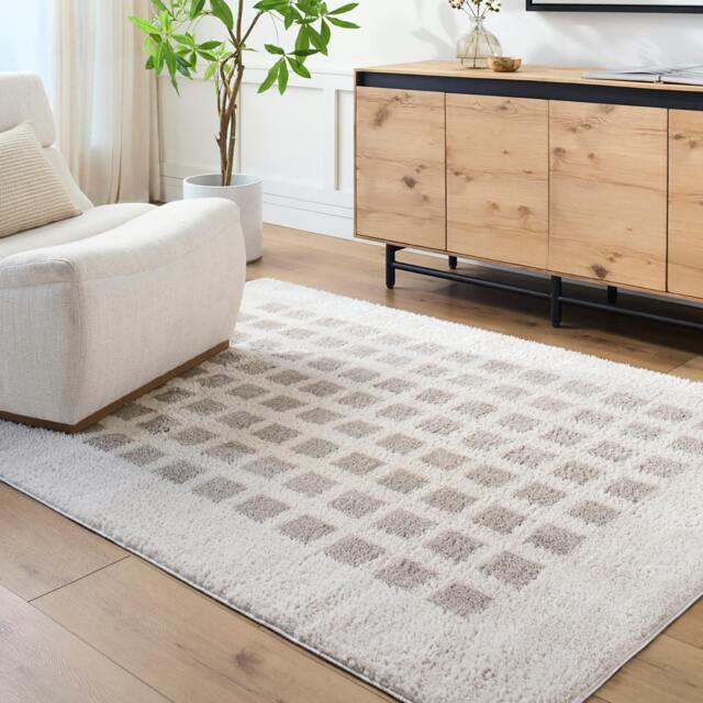 Rackhams Fossay Shag-Washable Beige Grey Modern High Pile Rug - 160 x 213 cm - image 1