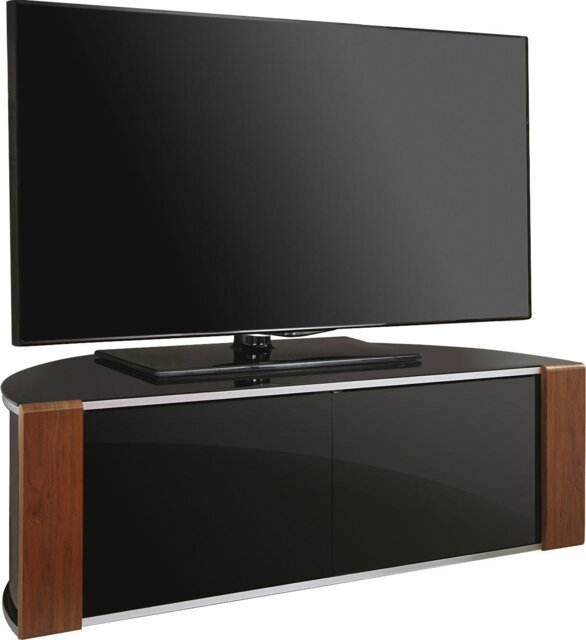 "Rackhams Sirius 1200 Black with Remote Friendly Beam Thru Glass Door and Walnut/Oak Profiles for up to 55"" LCD/Plasma/LED Cabinet TV Stand" - image 1