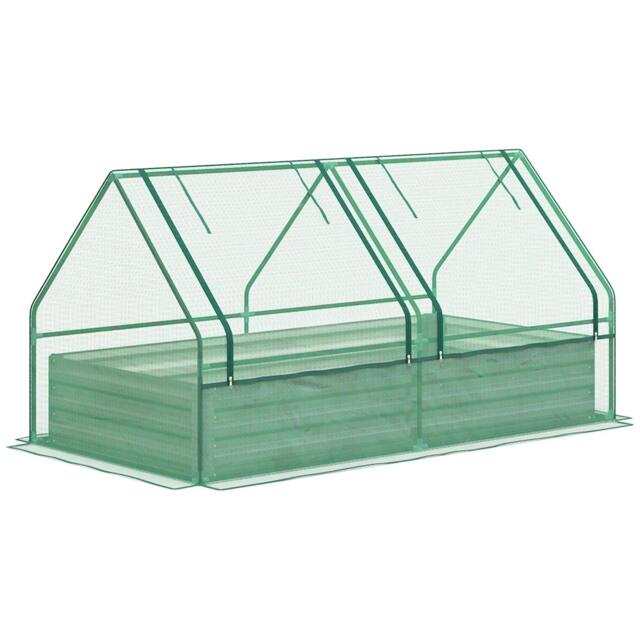 Rackhams Metal Planter Box with Cover, Raised Garden Bed with Greenhouse, for Herbs and Vegetables, Green and Dark Grey - image 1