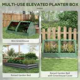 Rackhams Metal Planter Box with Cover, Raised Garden Bed with Greenhouse, for Herbs and Vegetables, Green and Dark Grey - thumbnail 3
