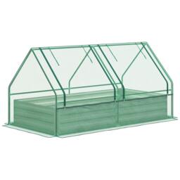 Rackhams Metal Planter Box with Cover, Raised Garden Bed with Greenhouse, for Herbs and Vegetables, Green and Dark Grey - thumbnail 1