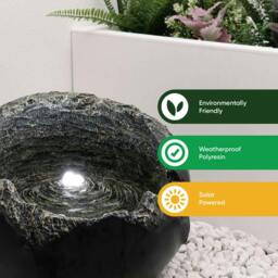 Rackhams Solar Powered Rock Bowl Water Feature with LED Light & Battery Backup – Garden Fountain for Patio, Decking & Outdoor Spaces - thumbnail 4
