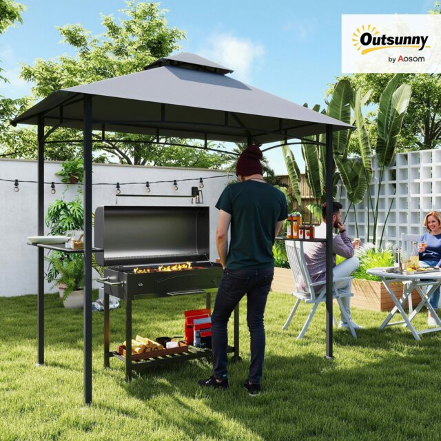 Rackhams Outdoor Double-tier BBQ Gazebo Shelter Grill Canopy Barbecue Tent - 245cm x 148cm x 252cm - Grey - Alloy Steel - image 1
