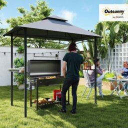 Rackhams Outdoor Double-tier BBQ Gazebo Shelter Grill Canopy Barbecue Tent - 245cm x 148cm x 252cm - Grey - Alloy Steel - thumbnail 1