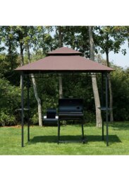 Rackhams Outdoor Double-tier BBQ Gazebo Shelter Grill Canopy Barbecue Tent - 245cm x 148cm x 252cm - Grey - Alloy Steel - thumbnail 2