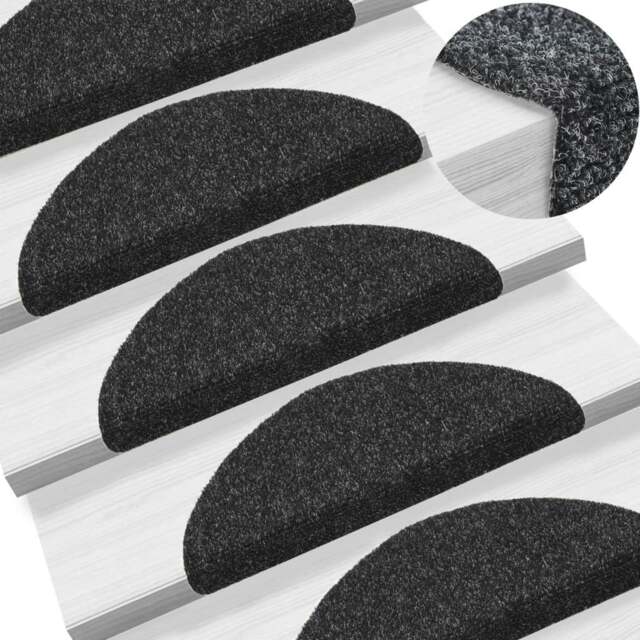 Rackhams Self-adhesive Stair Mats 5 pcs Black 56x17x3 cm Needle Punch