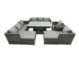 Rackhams 10 Seater Rattan Garden Furniture Set with Rising Dining Table,  2 Sofas, 2 Armchairs & 2 Stools - Dark Grey - thumbnail 2