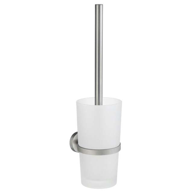 Rackhams Brushed Chrome Toilet Brush and Frosted Glass Holder