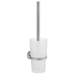 Rackhams Brushed Chrome Toilet Brush and Frosted Glass Holder